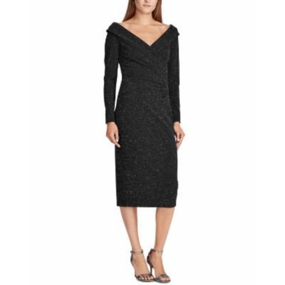 Ralph Lauren Women's 3/4 Sleeve Above The Knee Dress Black 8 Petite